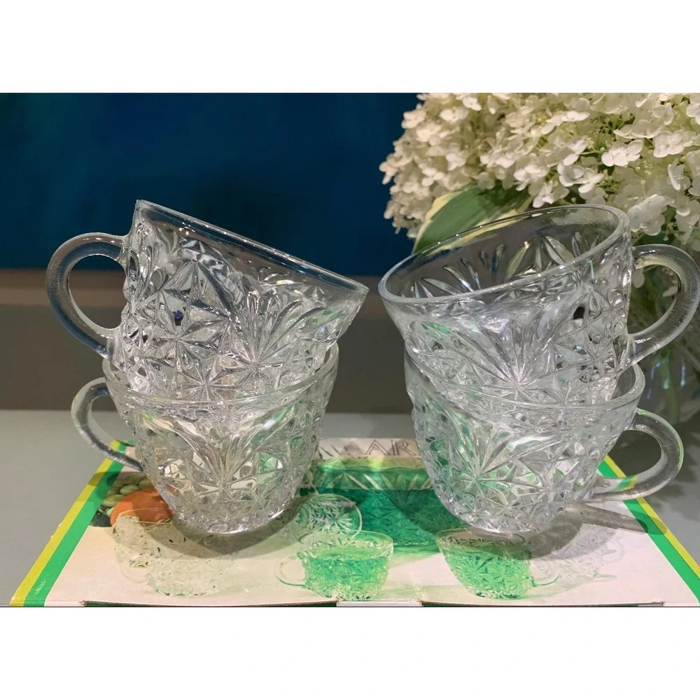 Anchor Hocking Arlington Punch Cups Set of 4 Clear Pressed Glass Vintage 6oz